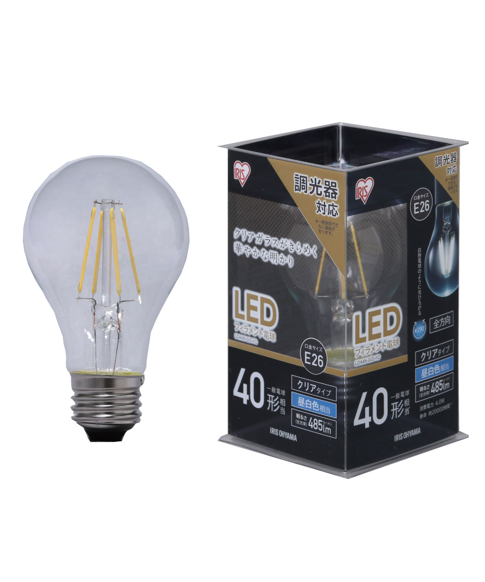 [アイリスオーヤマ]LEDフィラメント電球 E26 40形相当 昼白色 調光 クリア